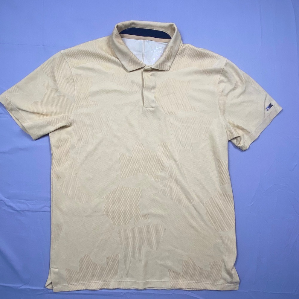 Nike Tiger Woods Dri FIT Golf Polo Mens Medium Yellow Beige CT3801 Short Sleeve